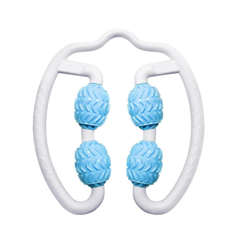 Purple and pink annular silicone leg massage rollers for calf muscle relief