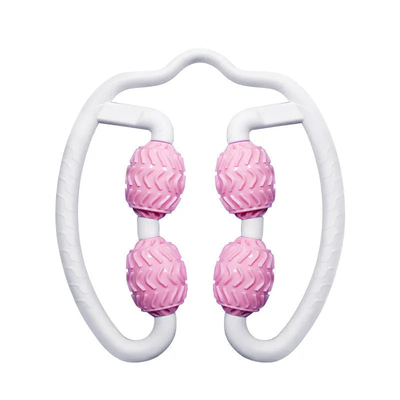 Purple and pink annular silicone leg massage rollers for calf muscle relief