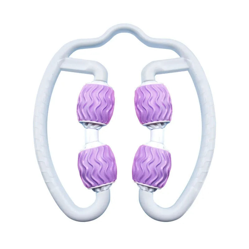 Purple and pink annular silicone leg massage rollers for calf muscle relief