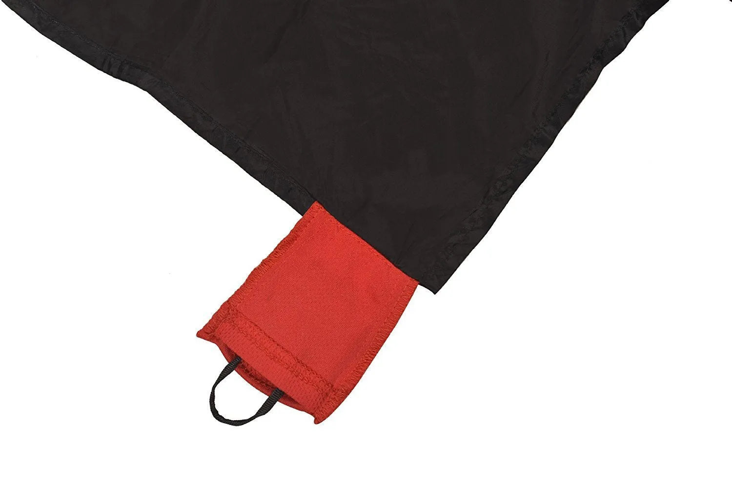 Red nylon picnic mat folded with hand-woven belt, 50g weight, waterproof, diamond lattice texture