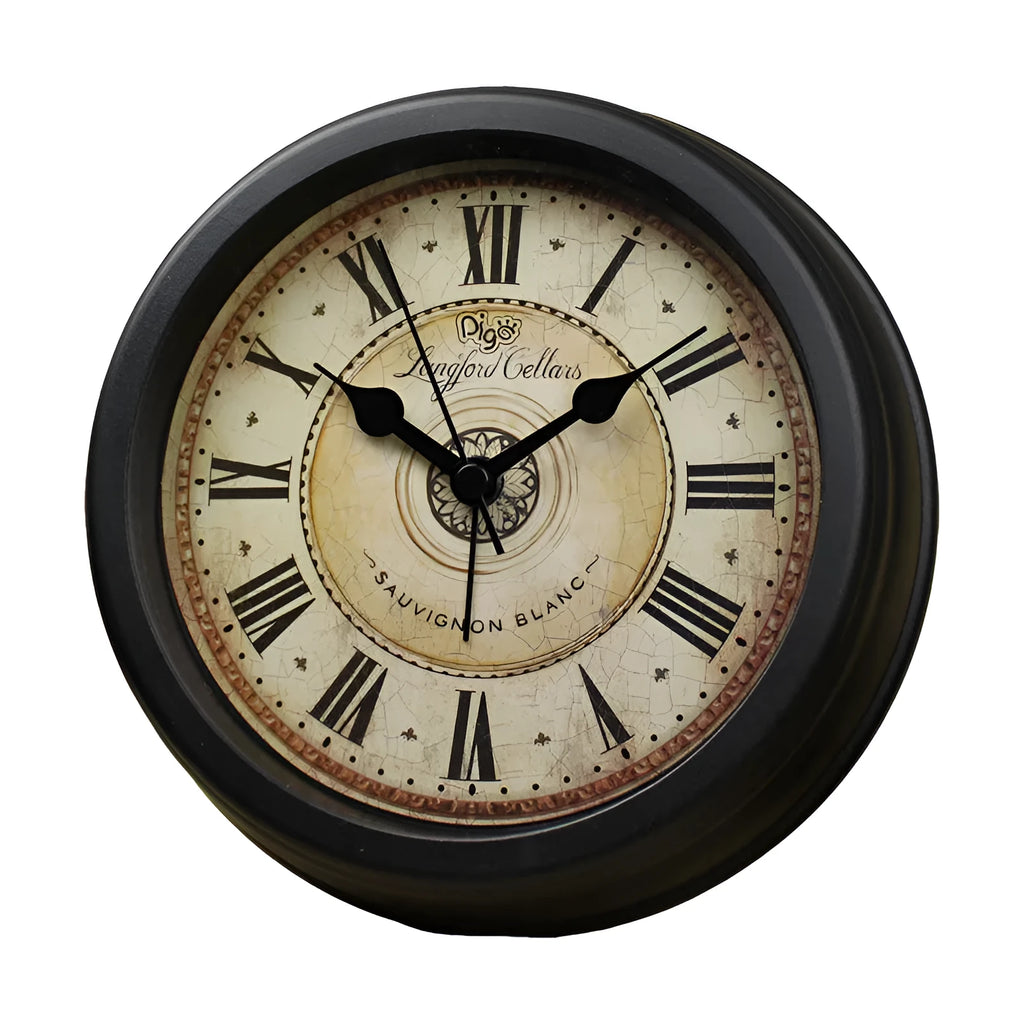 European retro style 6-inch round desk clock with silent sweep movement and decorative design