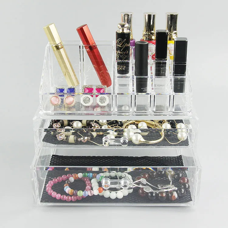Clear acrylic foldable makeup storage case with transparent design showing internal organisation space