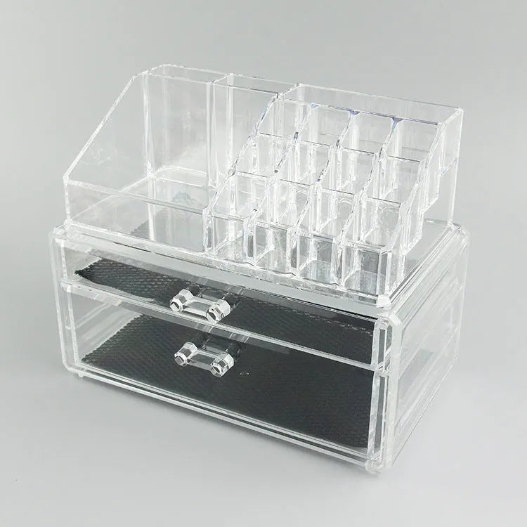 Clear acrylic foldable makeup storage case with transparent design showing internal organisation space