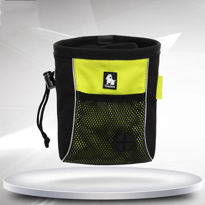 Dog training waist bag with removable waste compartment in green and orange colours