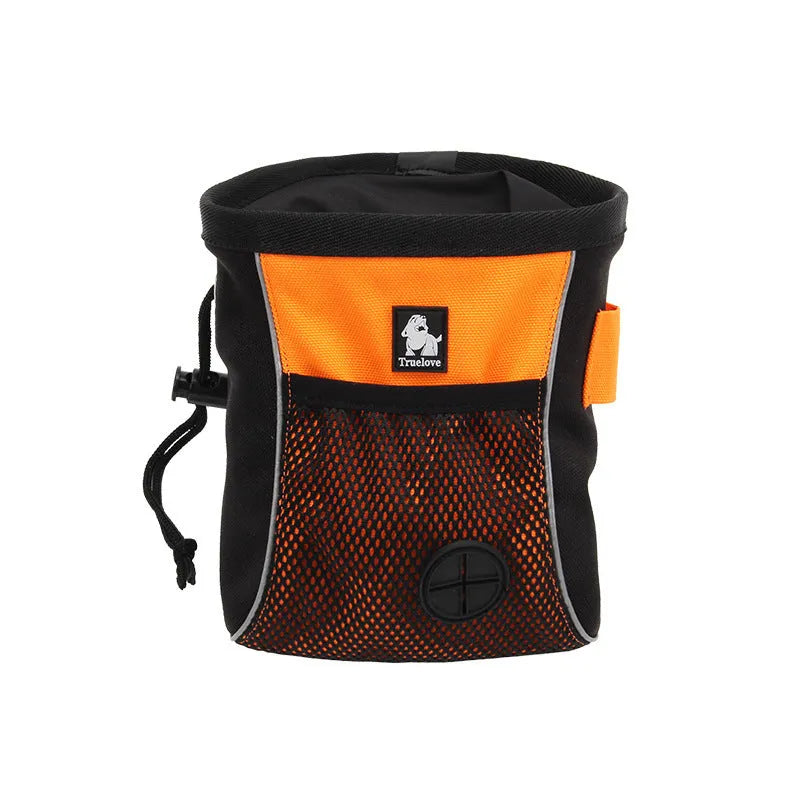 Dog training waist bag with removable waste compartment in green and orange colours