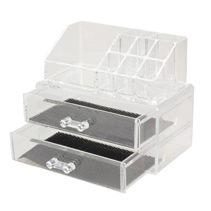 Clear acrylic foldable makeup storage case with transparent design showing internal organisation space
