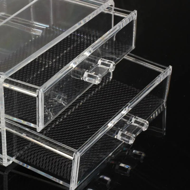 Clear acrylic foldable makeup storage case with transparent design showing internal organisation space