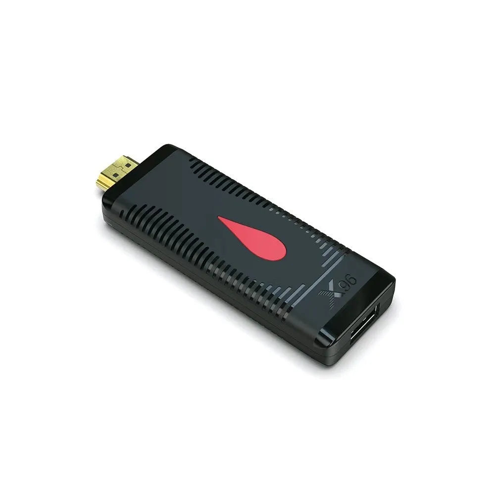 Android TV set-top box streaming device in mini TV stick dongle format with infrared remote control