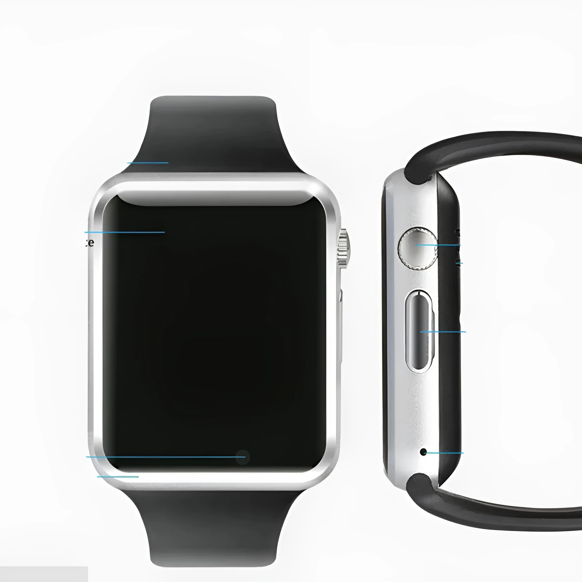 A1 Smart Watch in various colours with 1.54-inch screen, GSM SIM slot, and camera for Android phones.