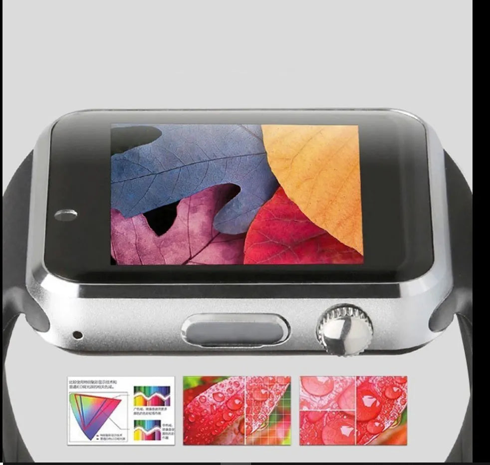 A1 Smart Watch in various colours with 1.54-inch screen, GSM SIM slot, and camera for Android phones.