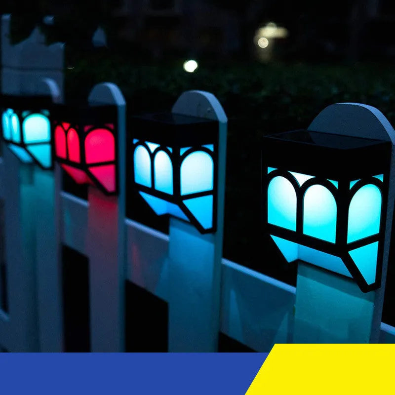 Square solar wall lamp with decorative design for outdoor garden and courtyard installation