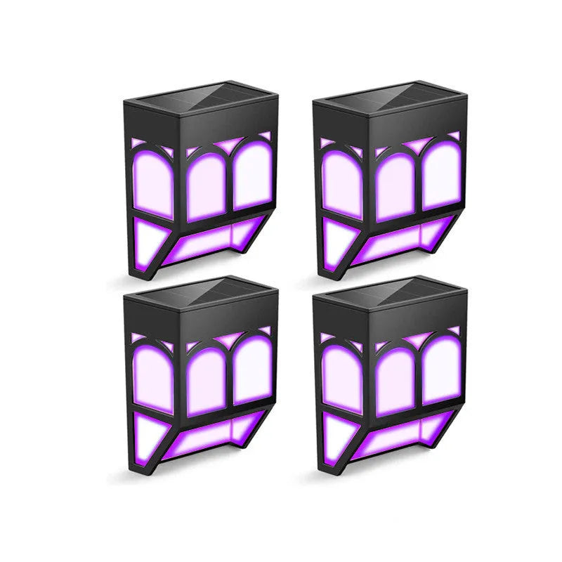 Square solar wall lamp with decorative design for outdoor garden and courtyard installation