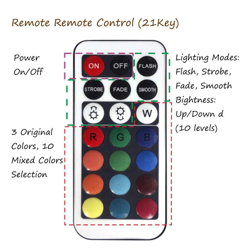 White waterproof disc LED light with remote control for swimming pools and garden decoration.