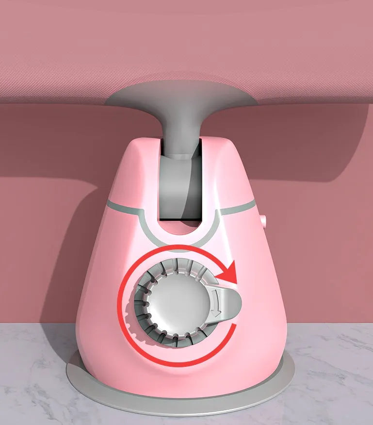 Women's sit-up aid with suction cup base, thick foam foot pad, and adjustable height mechanism on a home floor