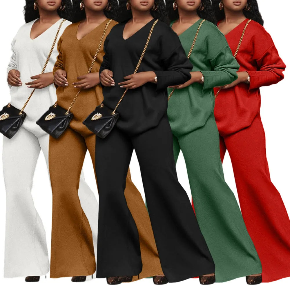 Women's brown thickened suede two-piece suit with split sleeve design and matching trousers