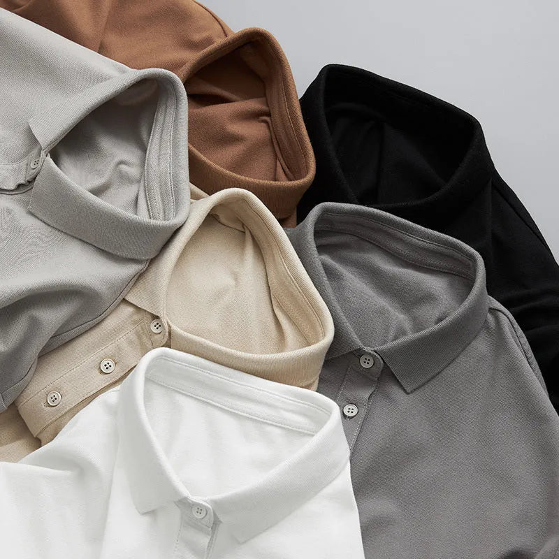 Men's business casual polo shirt in cotton-spandex blend, apricot colour, Asian size M.