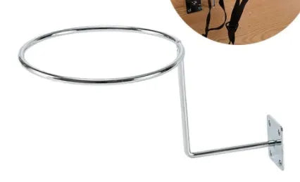 White frame helmet holder wall mounted with a bicycle helmet