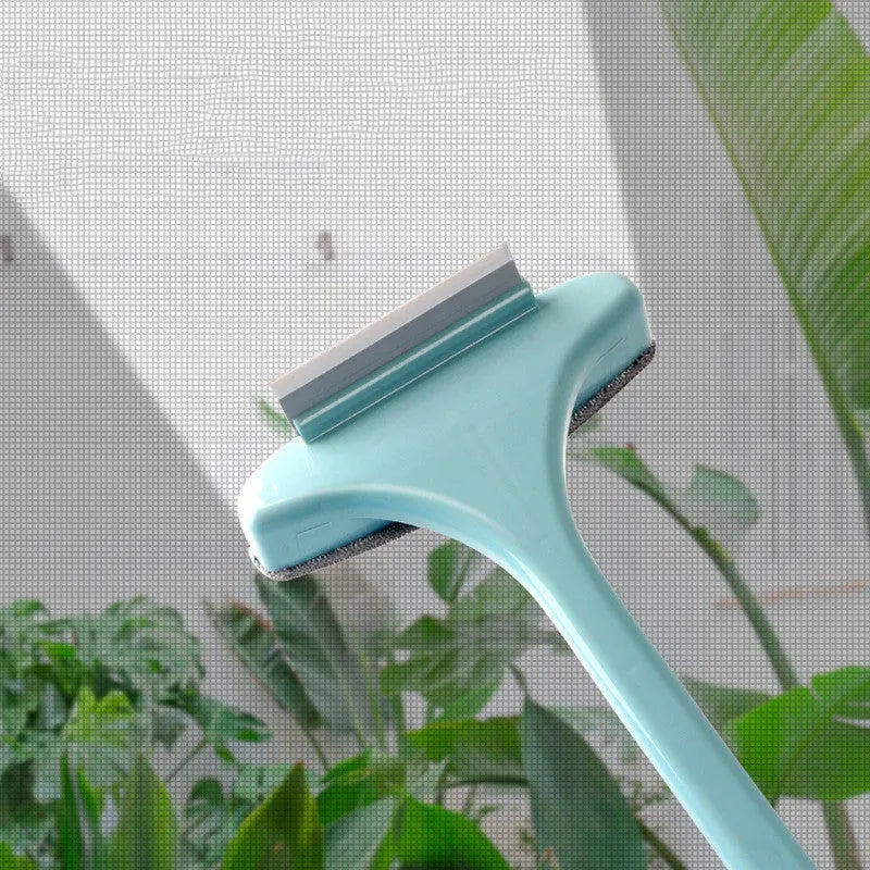 Blue and pink window cleaning brushes with removable heads and crevice brush accessories