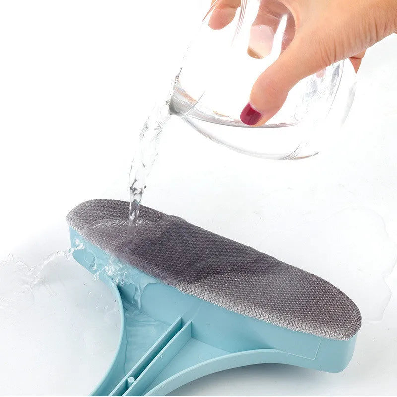 Blue and pink window cleaning brushes with removable heads and crevice brush accessories