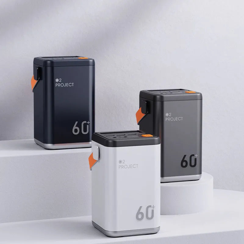 60000mAh outdoor power bank with fast charging in blue, grey, pink, or white colours