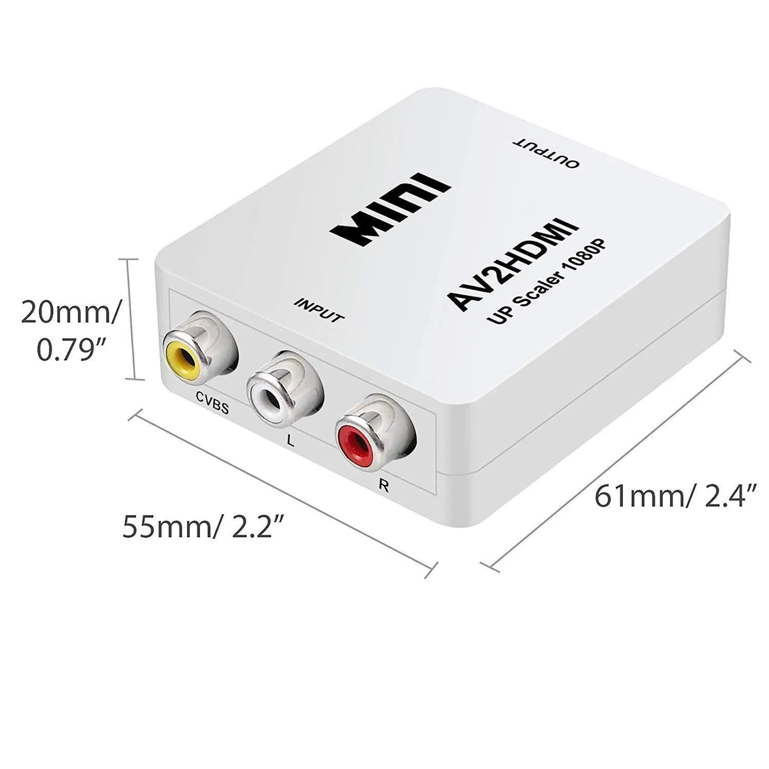 AV to HDMI converter mini HD video converter with 0.5 metre cable in white and black colour options