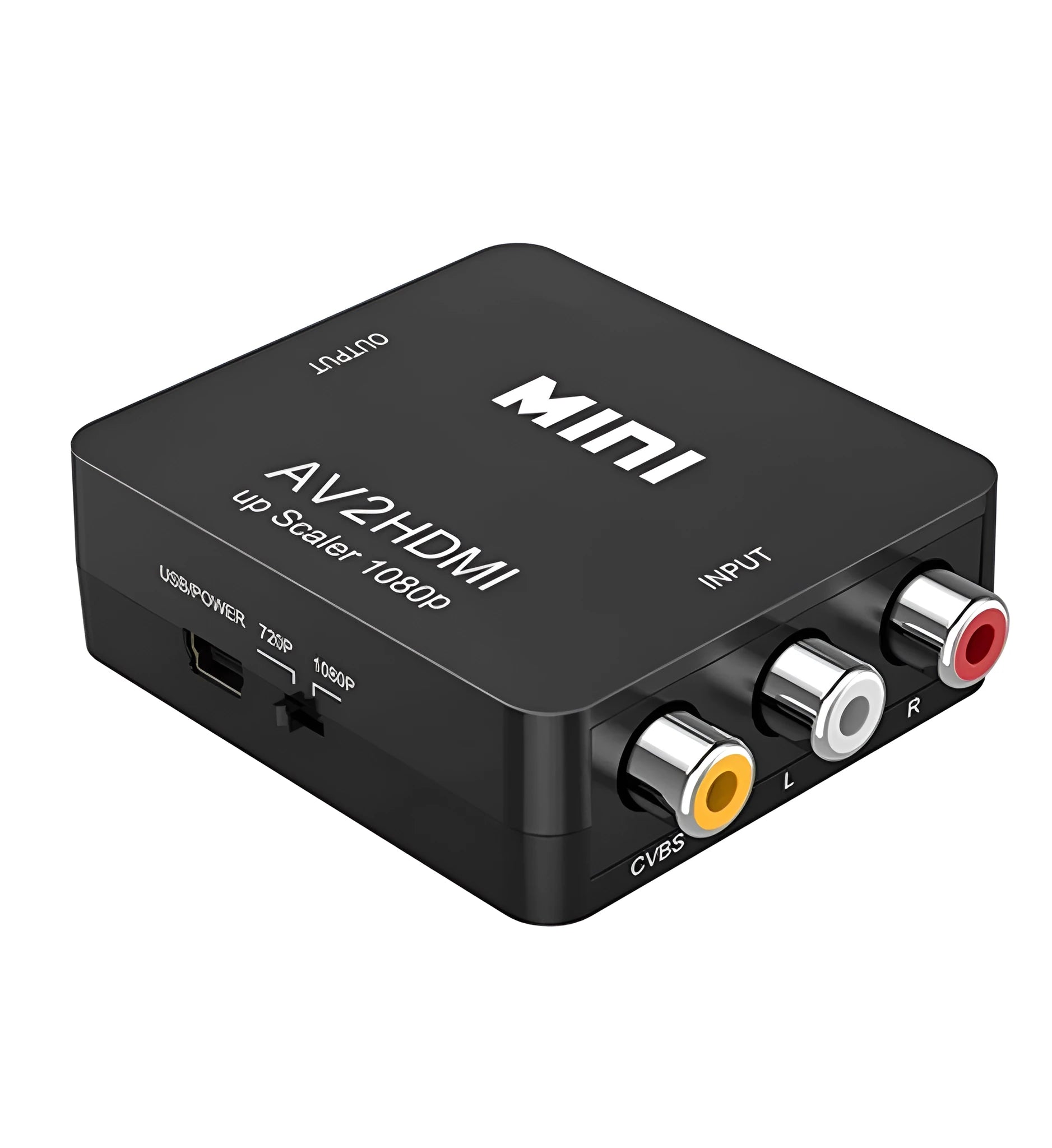 AV to HDMI converter mini HD video converter with 0.5 metre cable in white and black colour options