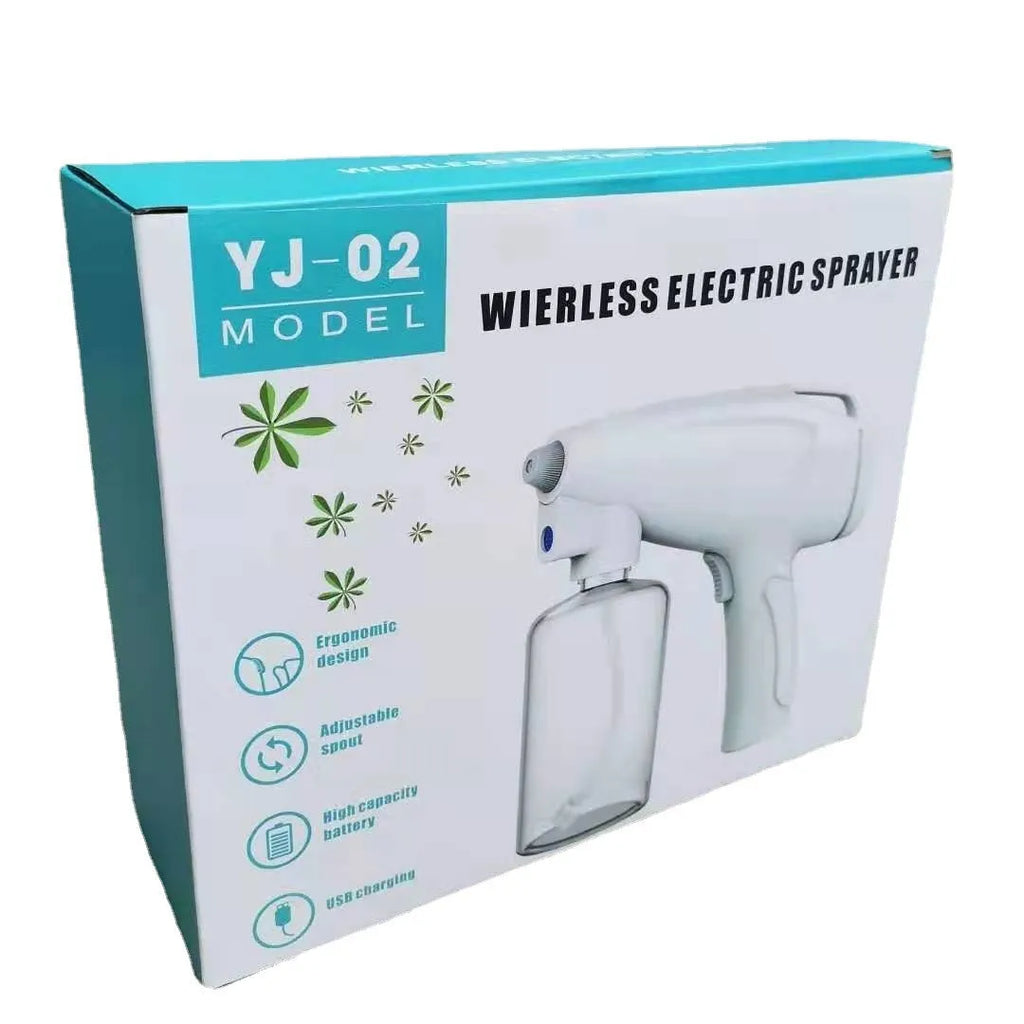 White handheld wireless disinfectant spray gun with USB-C charging port