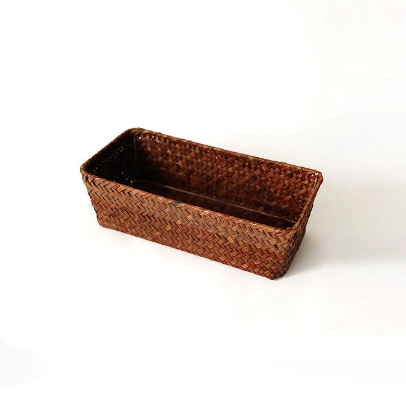 Straw desk storage box in brown colour with multiple size options for office and home organisation