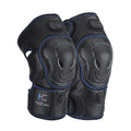 Electric heating knee pads in blue, orange, and silver blue with PU leather construction and free-size fit