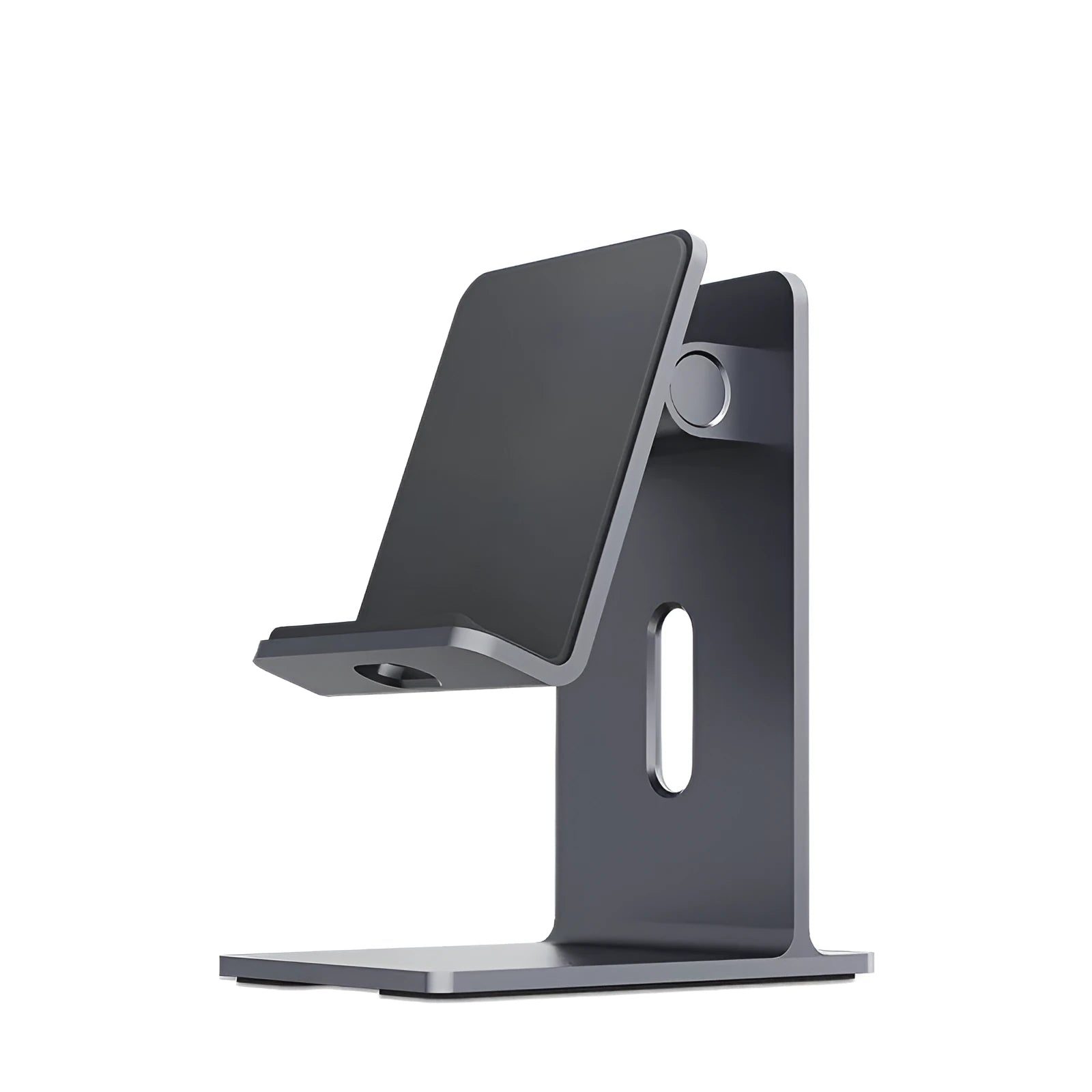 Alloy desktop mobile phone holder with adjustable lazy bracket in dark space grey colour