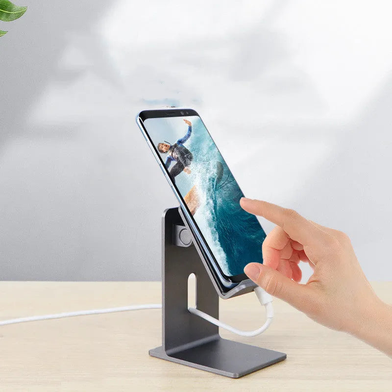 Alloy desktop mobile phone holder with adjustable lazy bracket in dark space grey colour