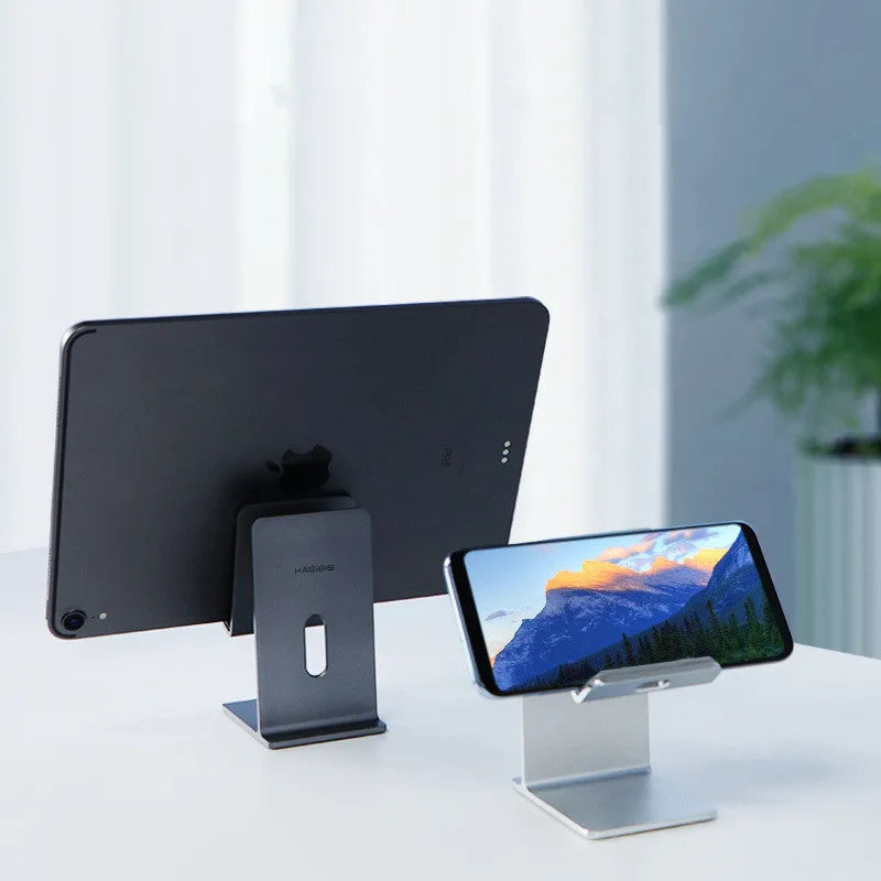 Alloy desktop mobile phone holder with adjustable lazy bracket in dark space grey colour
