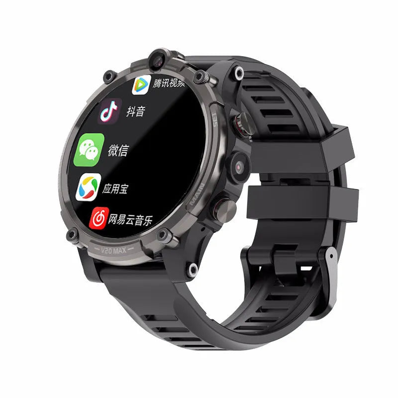 Black adult smartwatch with 1.6 inch screen showing heart rate monitoring and camera functions