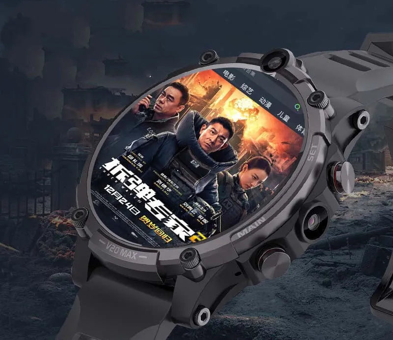 Black adult smartwatch with 1.6 inch screen showing heart rate monitoring and camera functions
