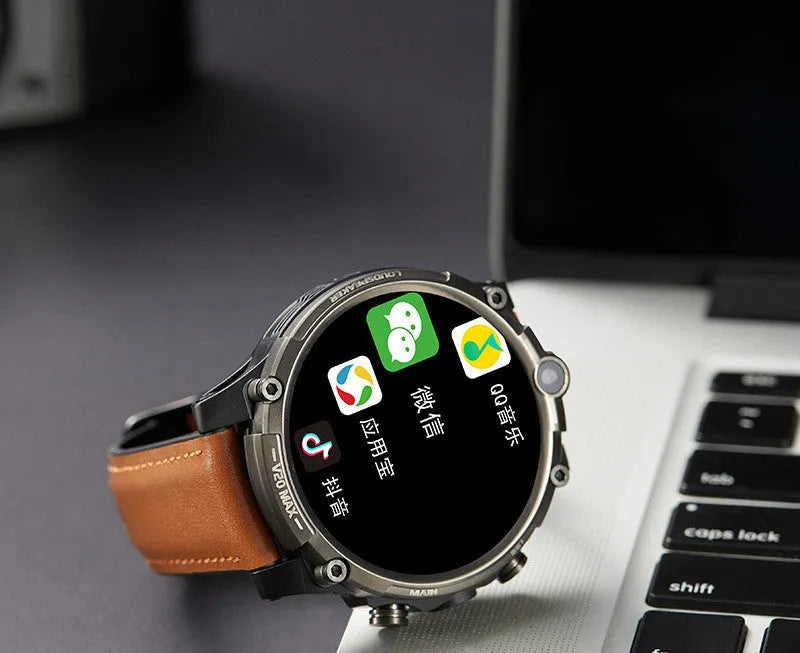 Black adult smartwatch with 1.6 inch screen showing heart rate monitoring and camera functions