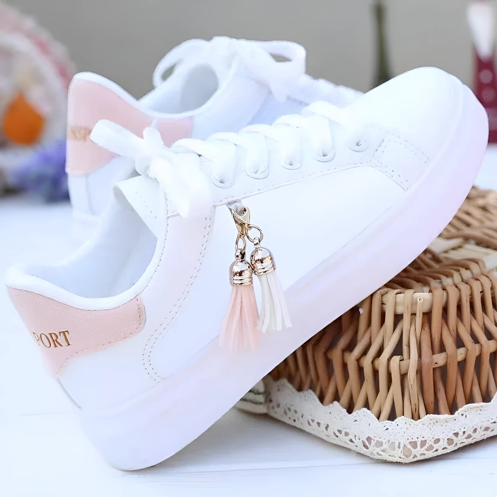 Women's white mesh casual flats with 4cm heel in black and pink colour options