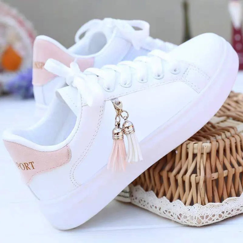 Women's white mesh casual flats with 4cm heel in black and pink colour options