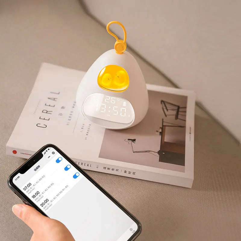 Cartoon triangle alarm clock in white with single-sided lazy personality print for student bedroom use.