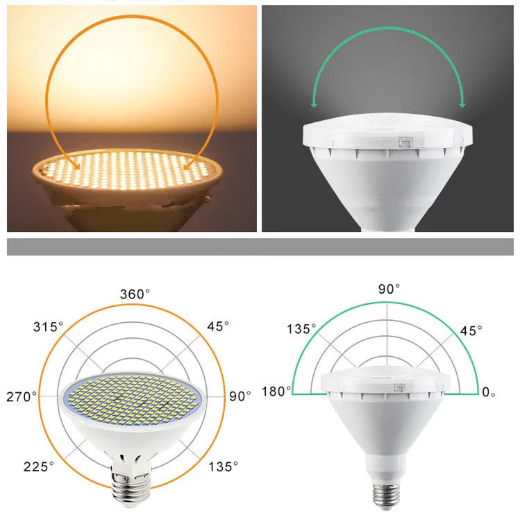 E27 LED lamp cup bulb with 300 SMD beads showing cool white and warm white colour options