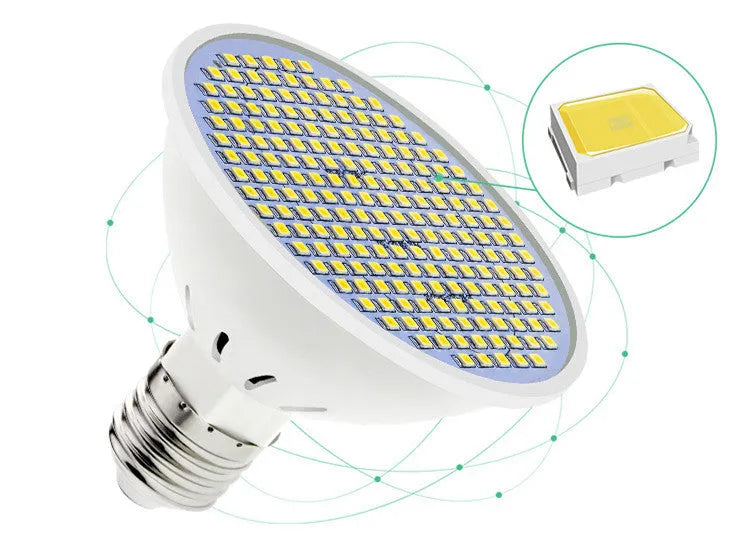 E27 LED lamp cup bulb with 300 SMD beads showing cool white and warm white colour options