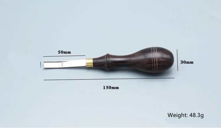 Sectional cutting wide shovel edge thinning hand tool for leatherworking.
