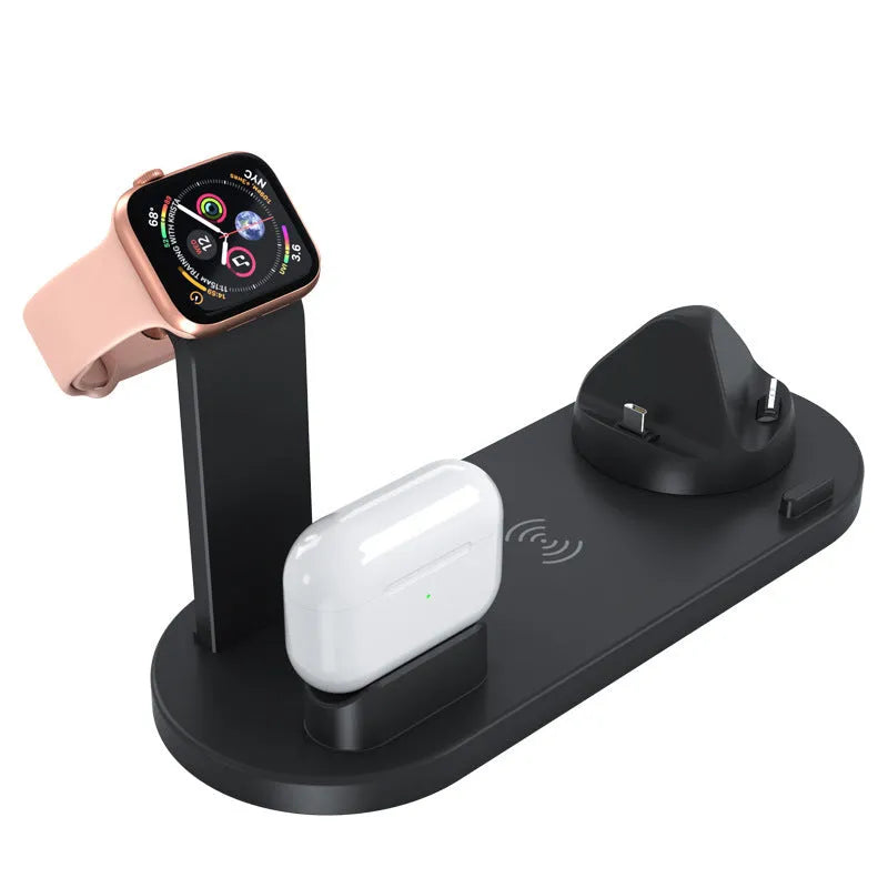 Three-in-one wireless charging bracket in black or white with USB connection