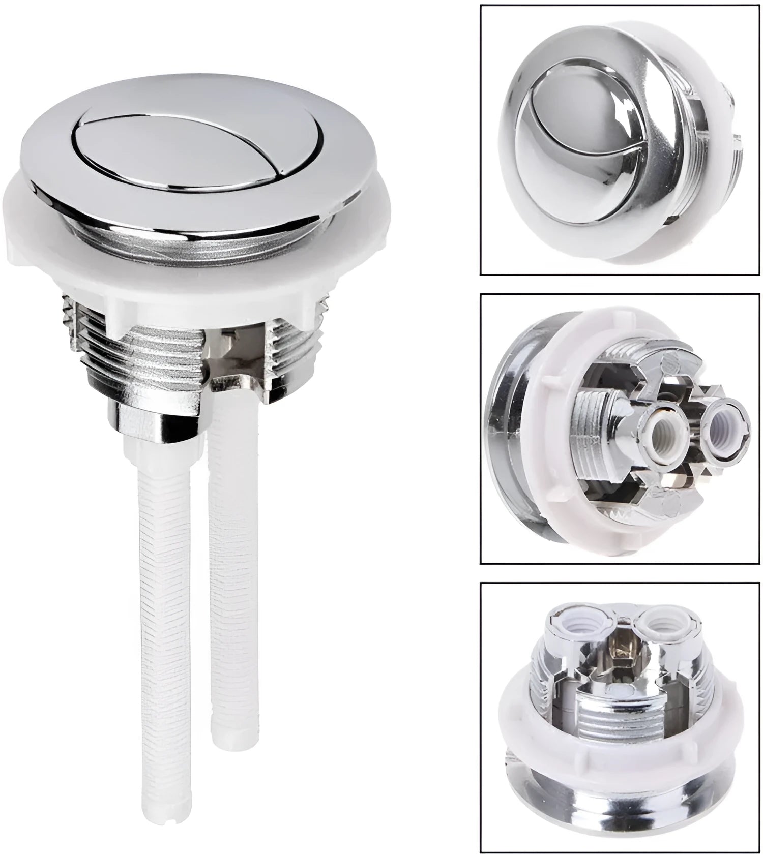 38mm round double button toilet flush mechanism made from white ABS plastic