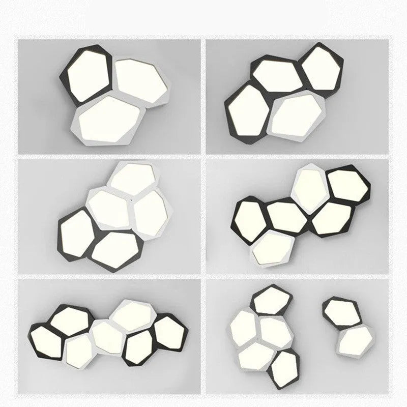Geometric shaped LED ceiling light with black or white iron frame and remote control
