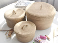 Japanese style linen fabric storage basket with cover in three sizes for underwear organisation