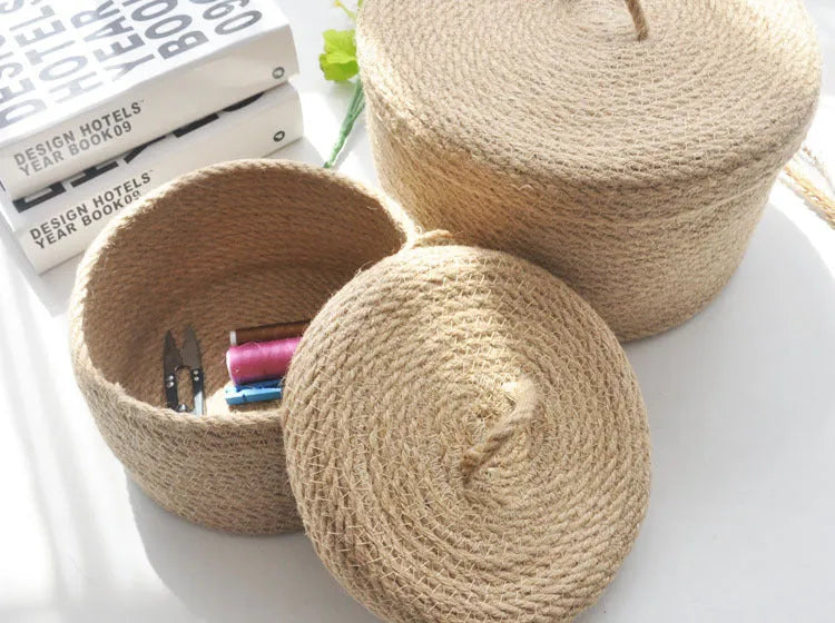 Japanese style linen fabric storage basket with cover in three sizes for underwear organisation