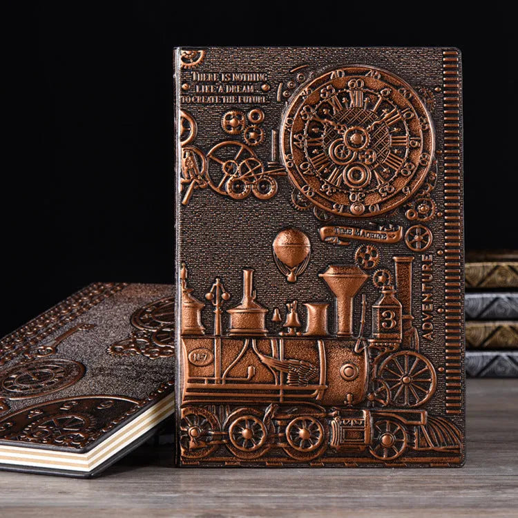 European relief retro notepad diary with three-dimensional embossed leather cover in metallic colours