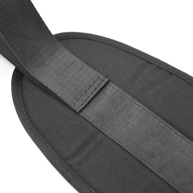 Black polyester cotton yoga stretch strap for flexibility and split training, packed on a flat surface