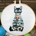 Cat embroidery kit with cotton fabric and 15cm stretch frame for beginners