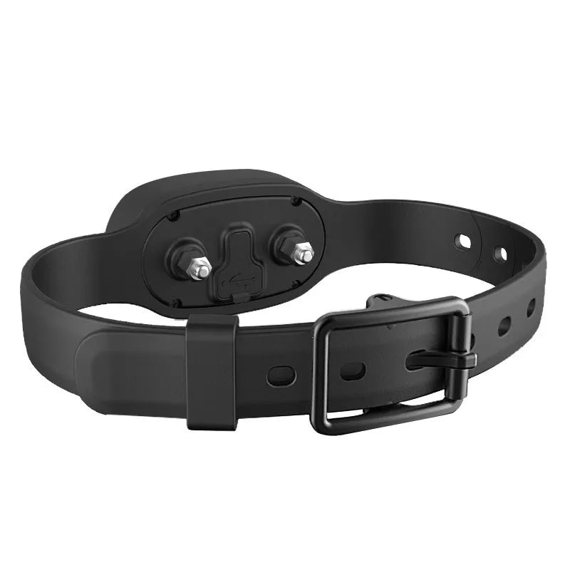 Black and orange waterproof remote-controlled dog training collar with rechargeable unit.